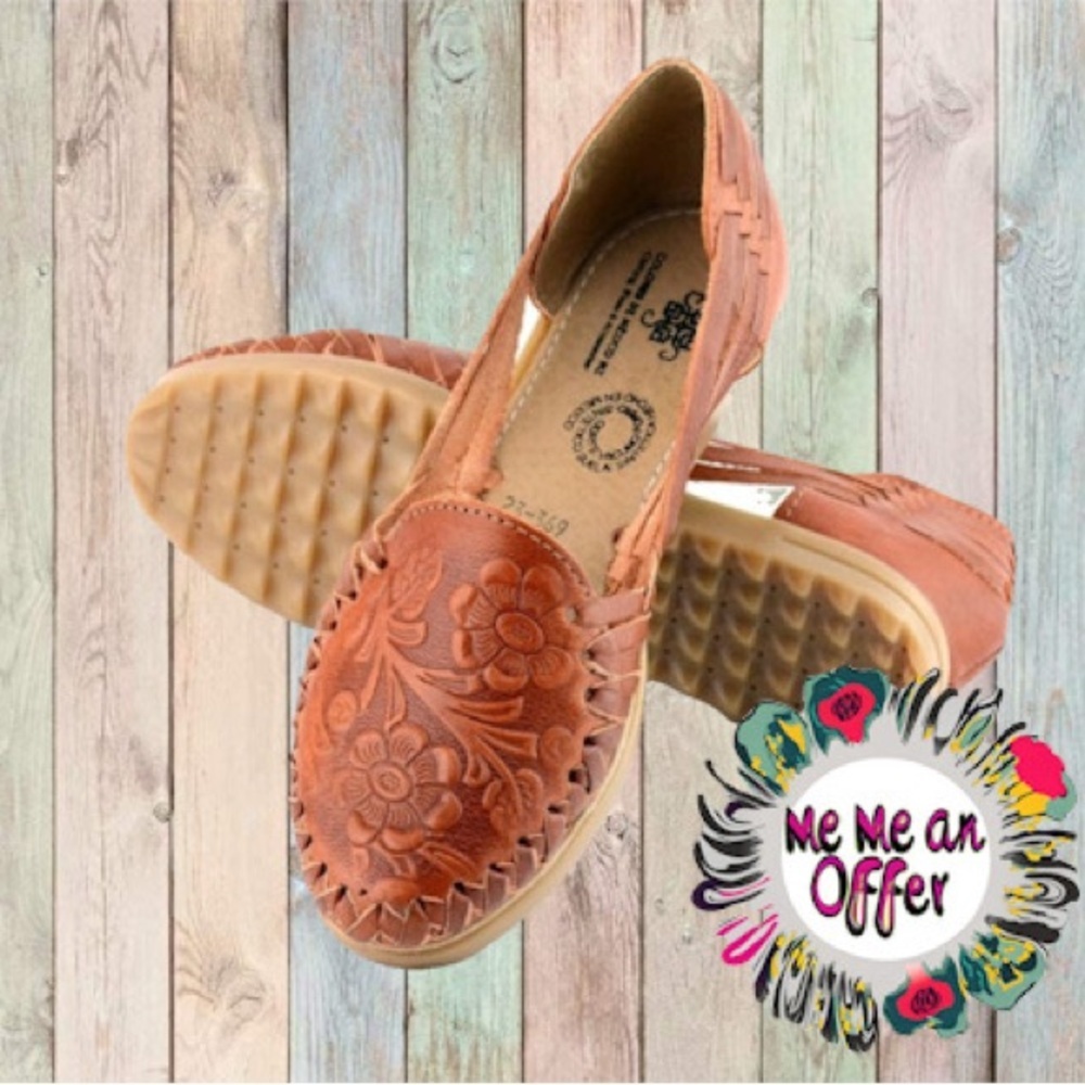 Color D Mexico, Leather Floral Women's Shoes,Office, Summer Sandals, Size 6N